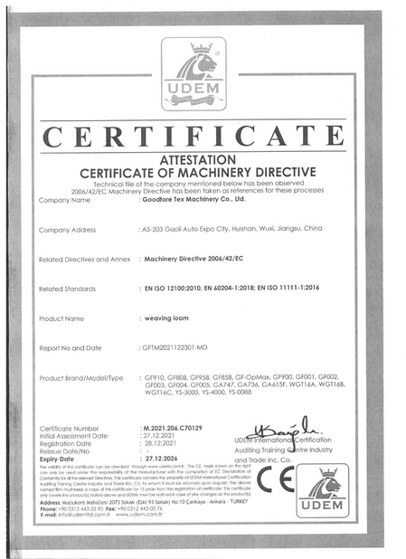 Chine Goodfore Tex Machinery Co.,Ltd certifications
